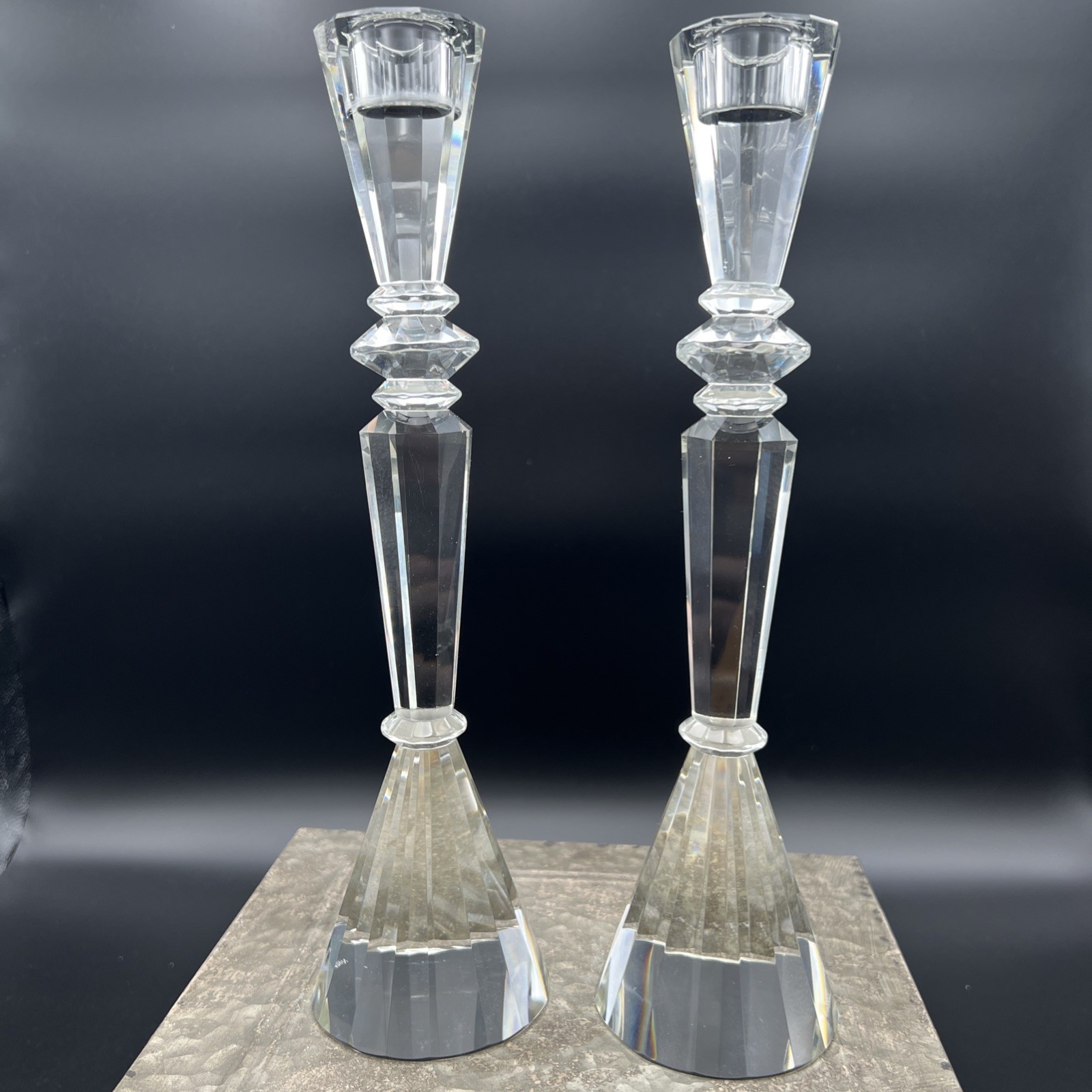 Pair Shannon Crystal By Goldinger Design 12” Lead Crystal Candlesticks Ireland