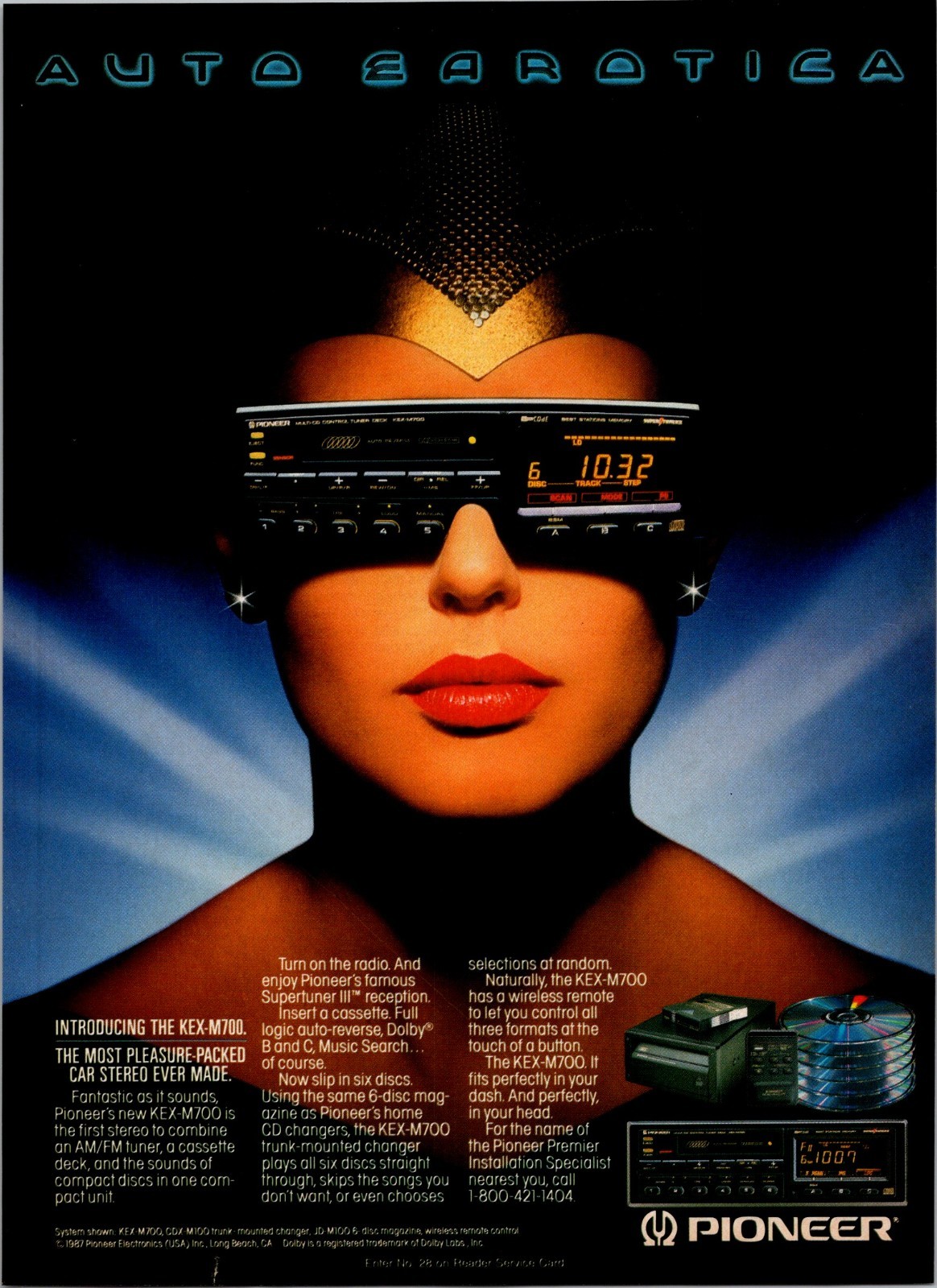 1988 • Pioneer Car Stereo Retro Print Ad • 80s Tape Deck Face FA.35