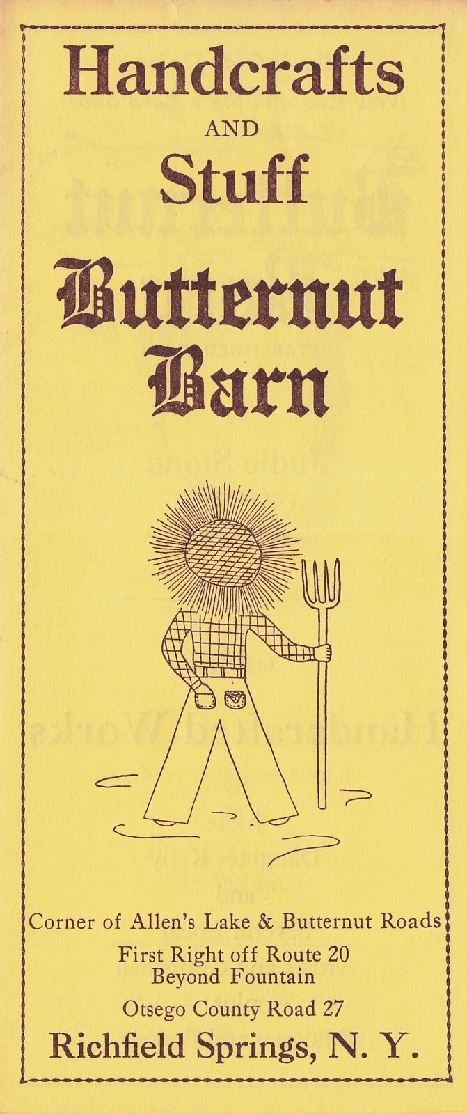 Richfield Springs NY Butternut Barn Primitives Advertising Vtg Souvenir Pamphlet