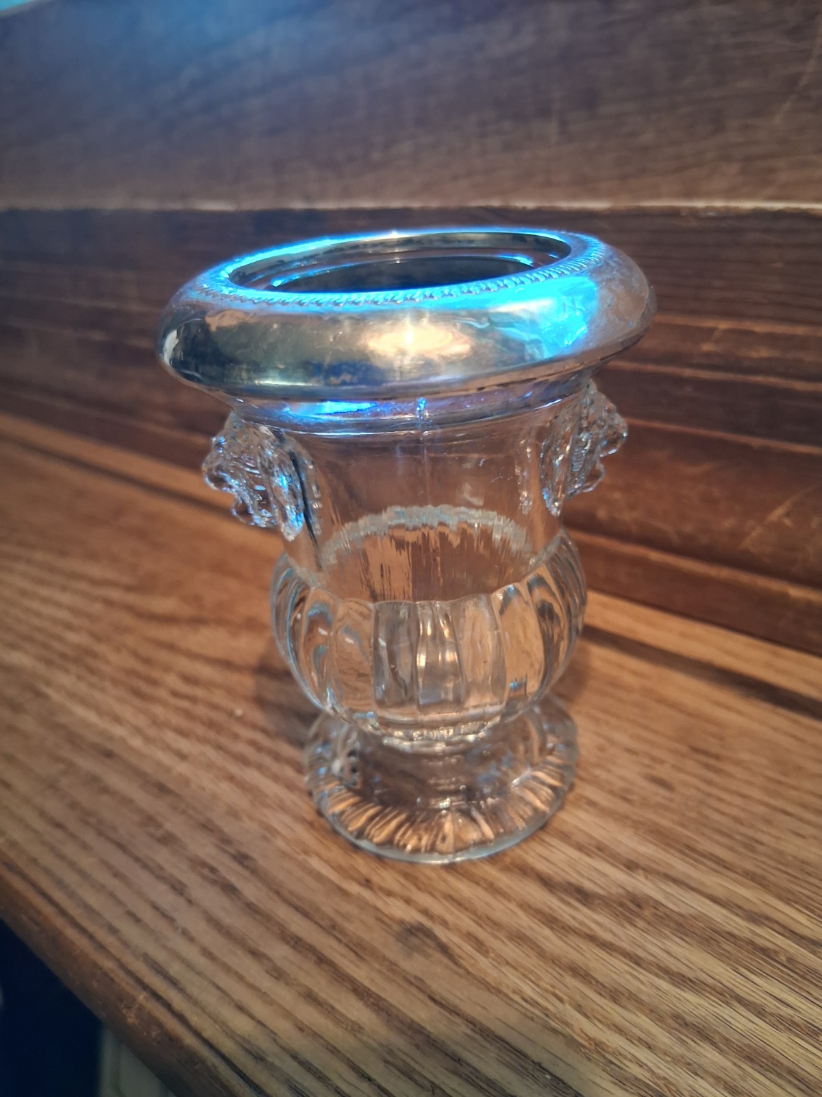 Vtg. F.B. Rogers  SILVER Rim & Glass Urn Toothpick / Cigarette Holder-Lions Head