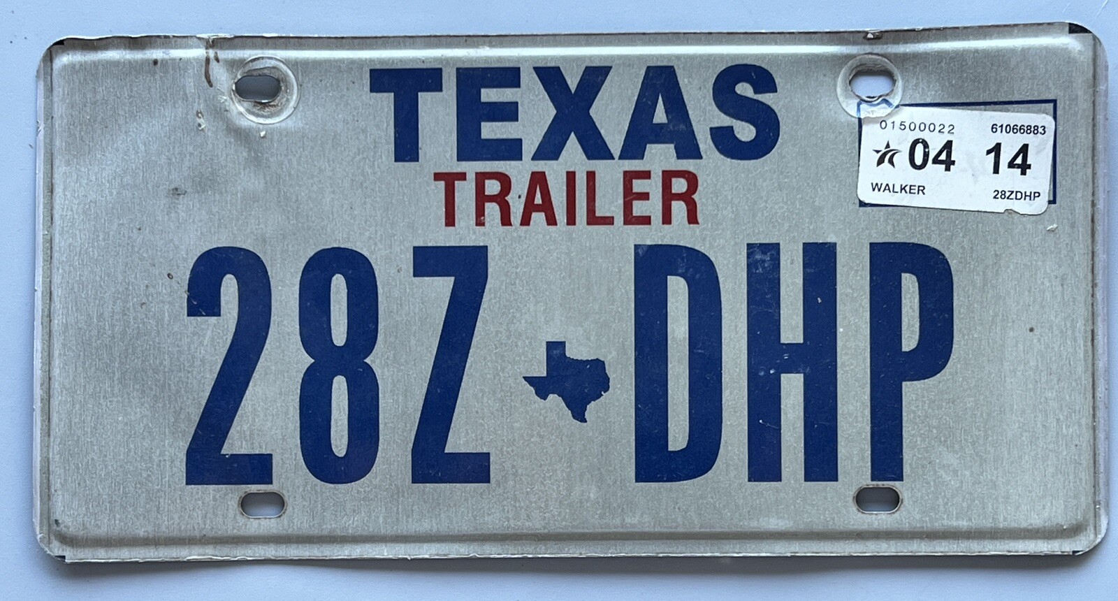 2014 TEXAS TRAILER LICENSE PLATE #28ZDHP