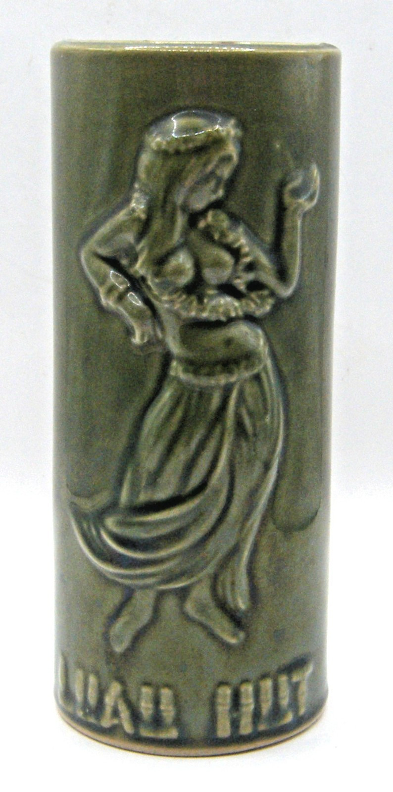 Vintage Luau Hut Green Tiki Mug Bare Breasted Hula Dancer