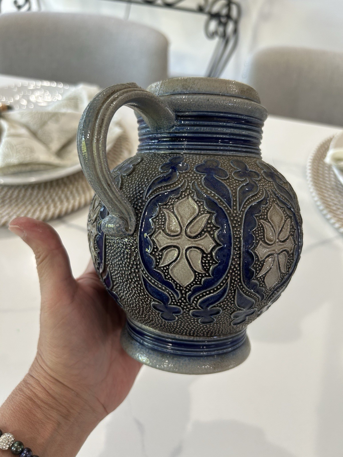 Antique German Merkelbach & Wick Stoneware Beer Stein Pitcher  MISSING LID