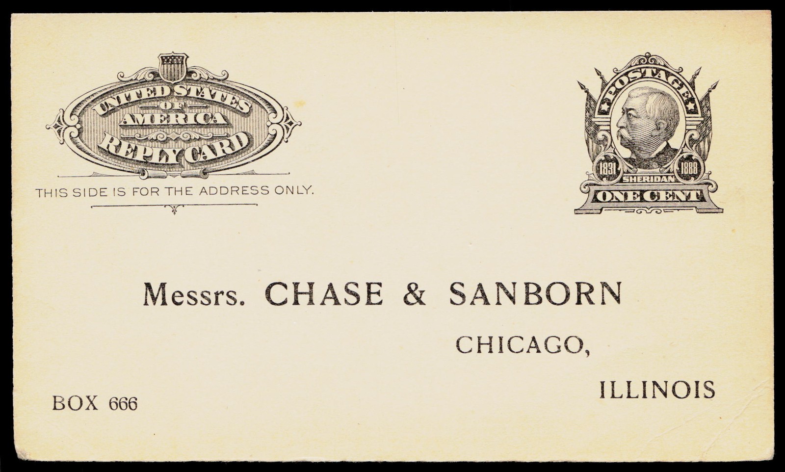 C1890s Chase & Sanborn Chicago IL Victorian Engraved Postal Reply Card Tea Order