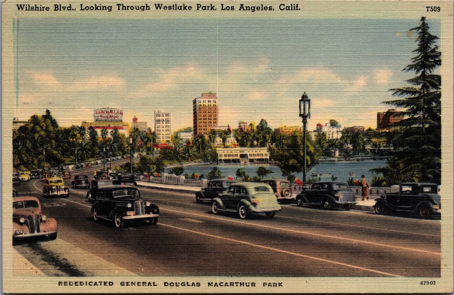 1948 Wilshire Blvd Westlake Park Los Angeles CA Linen Postcard 1948 Wilshire Blvd Westlake Park Los Angeles CA Linen Postcard