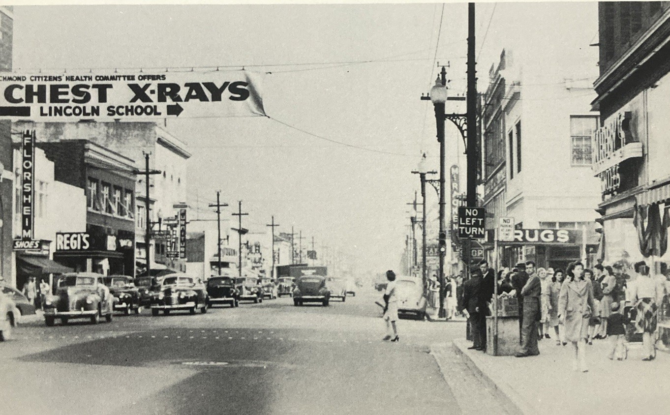 Richmond CA MacDonald Ave East From 10th Postcard Busy Street Scene X-rays