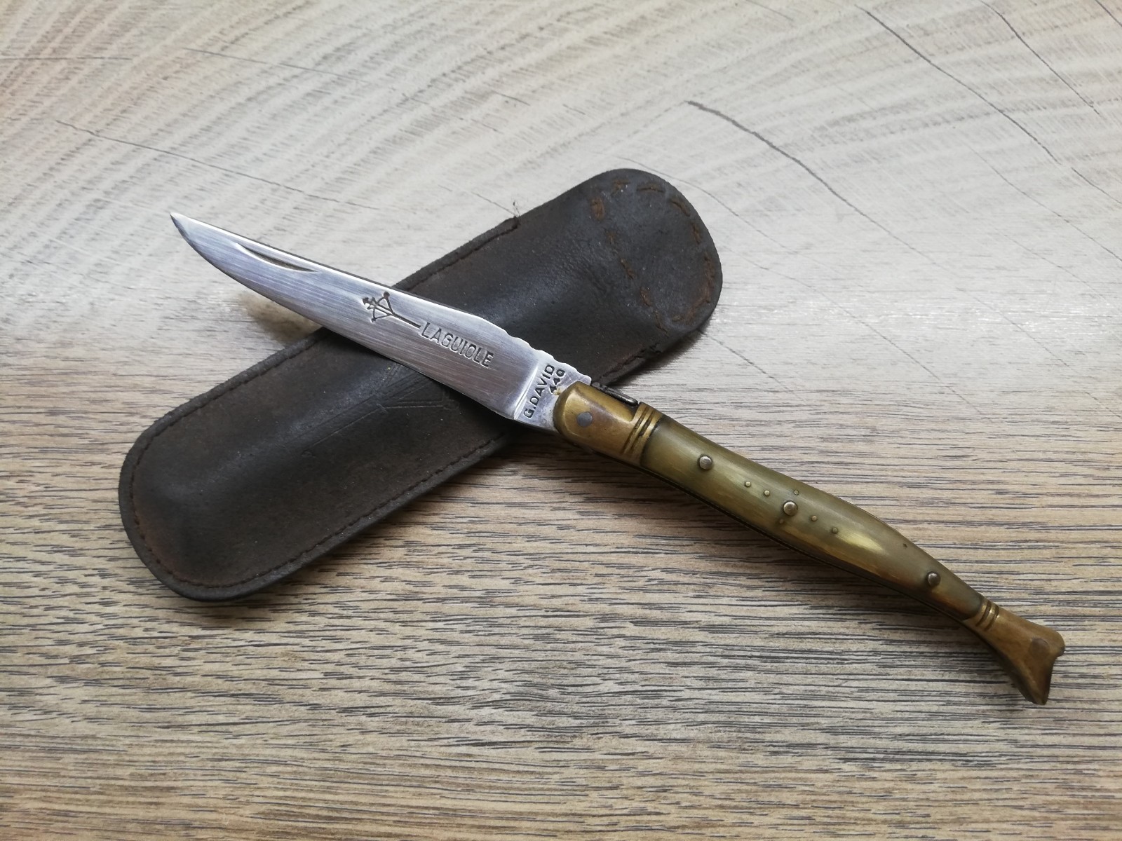 VTG Rare French Laguiole Arbalete G. David 440 Horn Handle Folding Pocket Knife