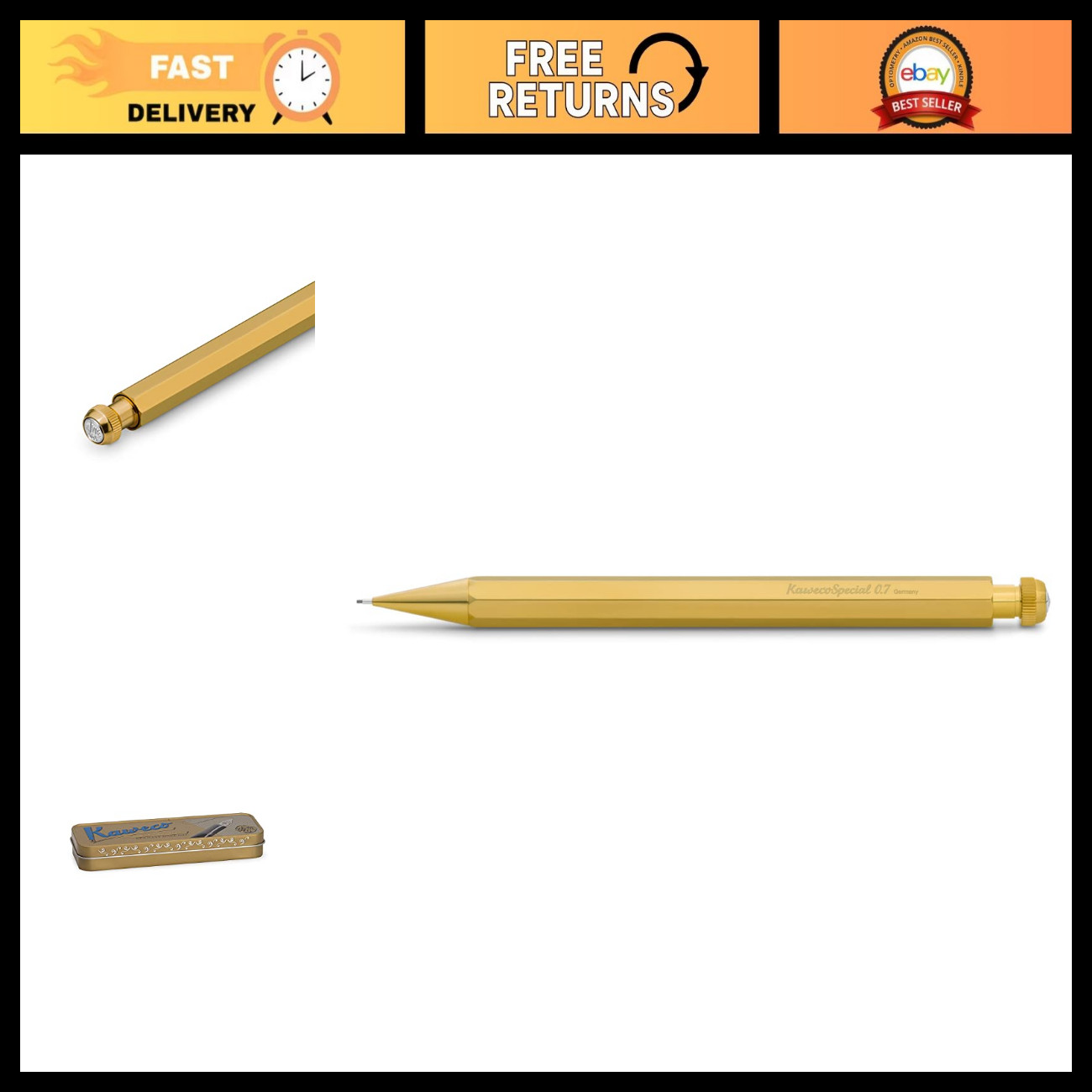 Premium Brass Mechanical Pencil 0.7mm | Refillable Push Lead Pencil with Eraser