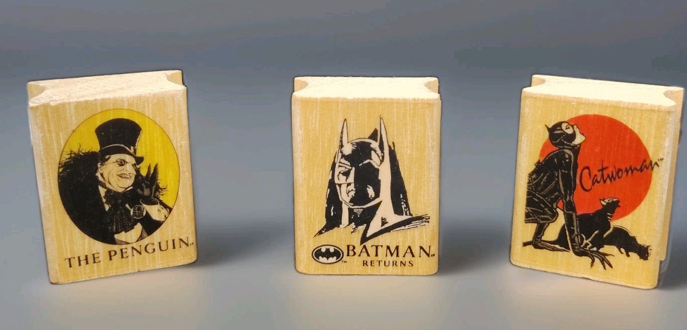Vintage 1991 DC Comics BATMAN RETURNS Catwoman Rubber Stamper Stamp Lot of 2 NOS
