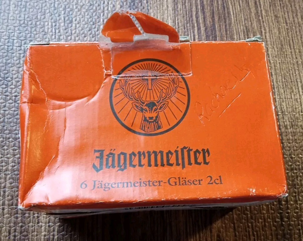 Jagermeister 2CL Shot Glass Set of 6 Frosted Stemmed Cordial Footed