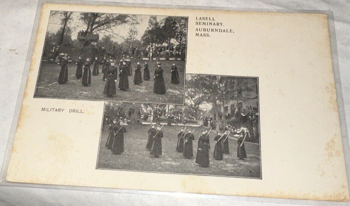 Auburndale MA Massachusetts Lasell Seminary Women Doing Military Drill Postcard