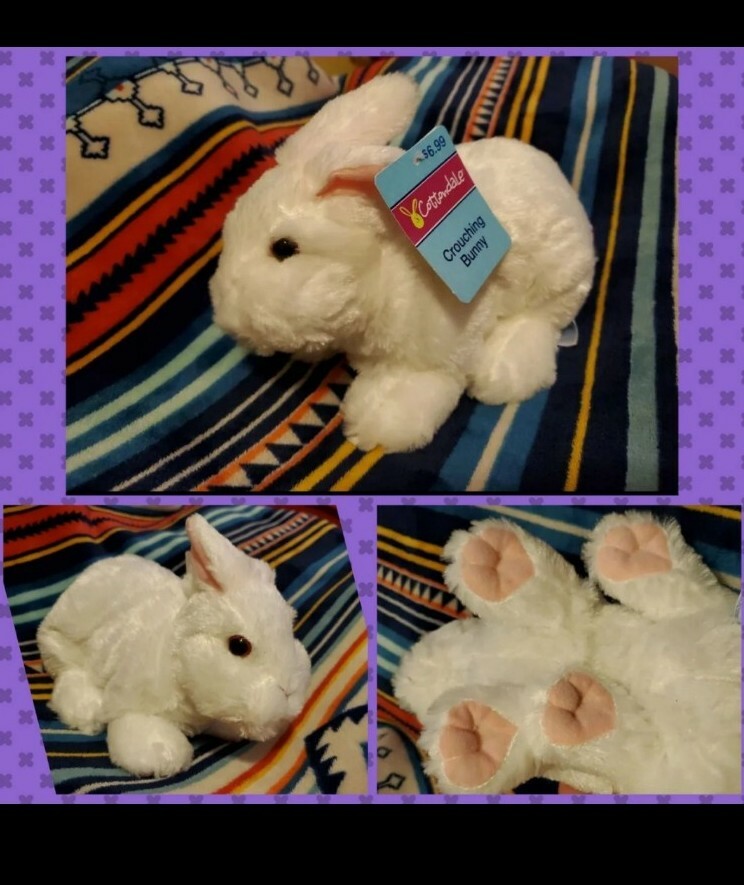 Easter Friends Crouching WHITE Bunny 9.5 inch Stuffed Easter Character 