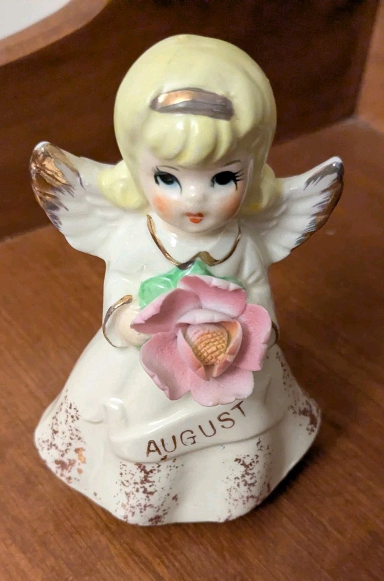 Vintage 1950's  August Birthday Ceremic Angel Figurine