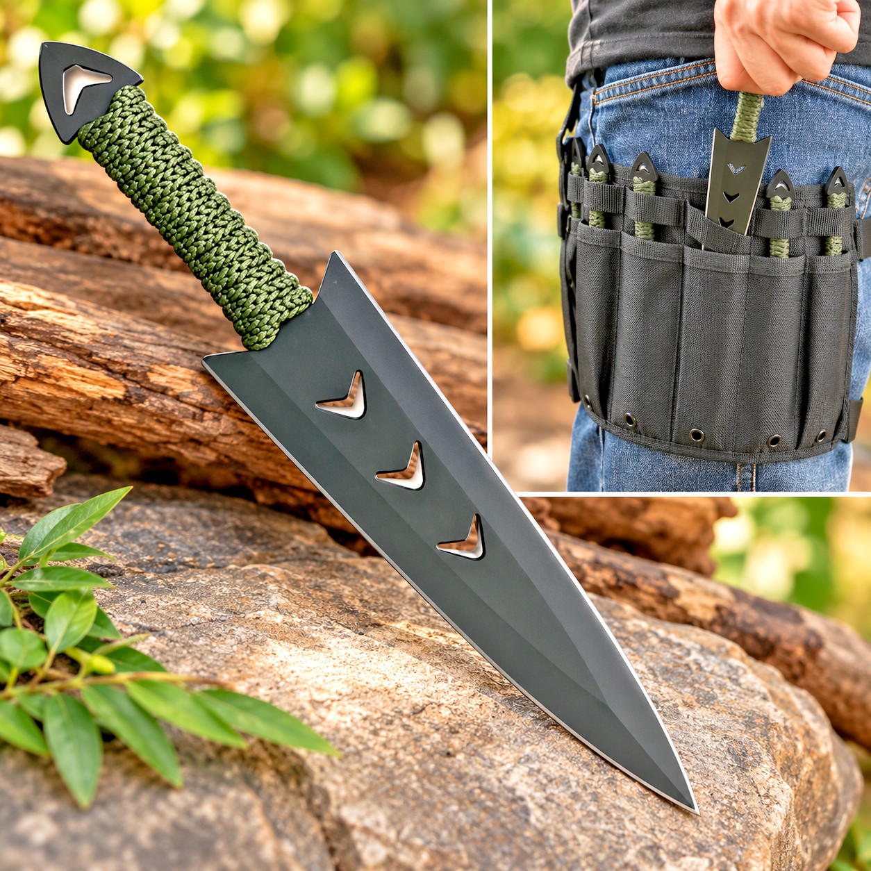 6PC Ninja Ninjutsu Tactical Combat Hunting Kunai Throwing Knife Set w/ CASE