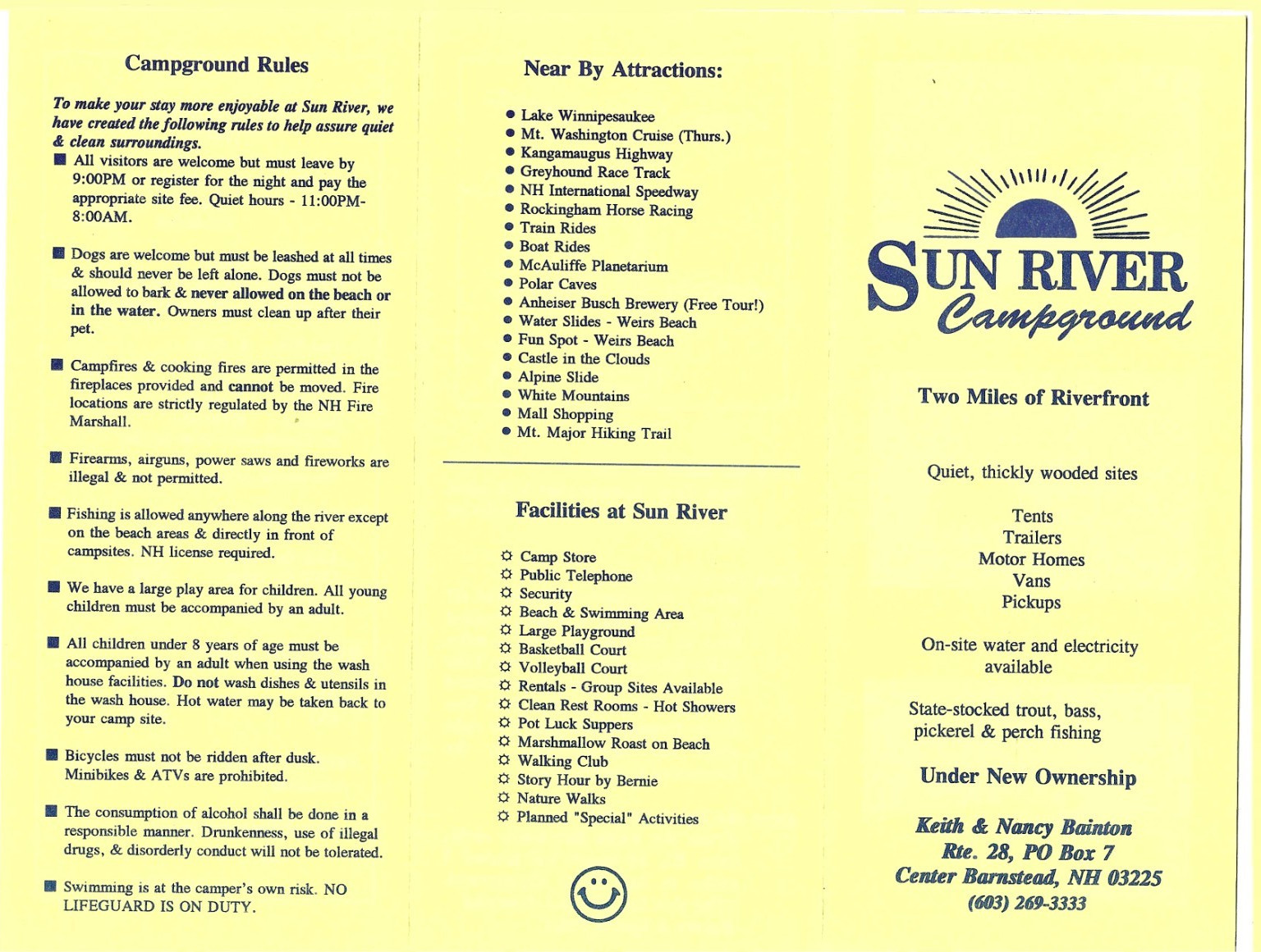 Travel Brochure, Sun River Campground, Center Barnstead, NH 1999 New