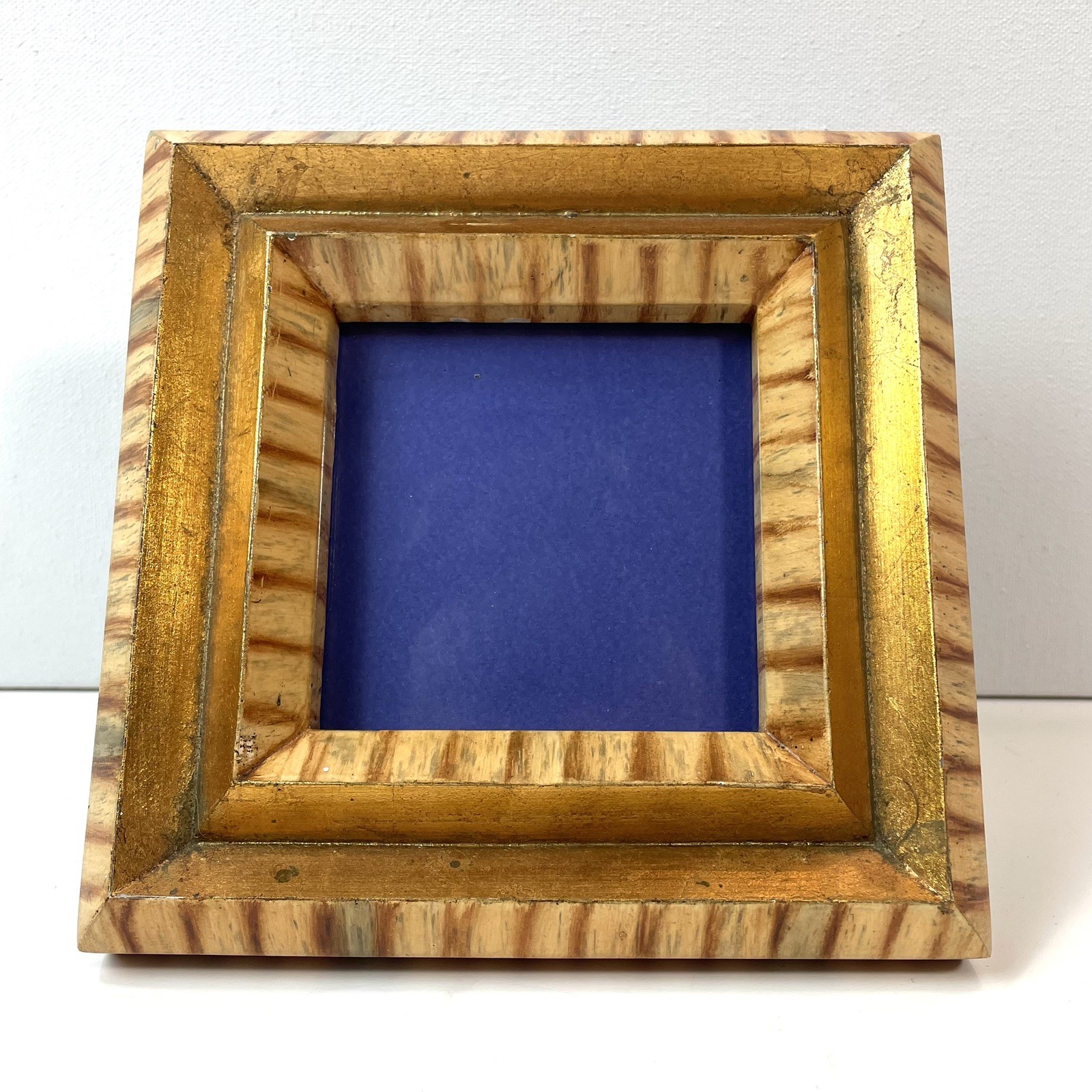Vintage Postmodern Square Terragraphics Mini Picture Frame Gold Stripes 1990s 