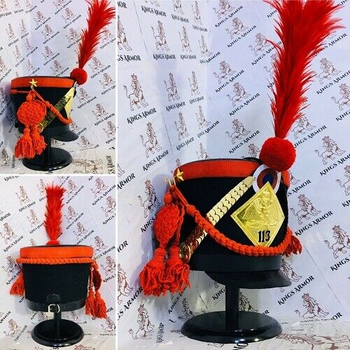 Napoleonic 113 EME Red Shako Hat + Red Plume + Red Pompom + Red Cordon