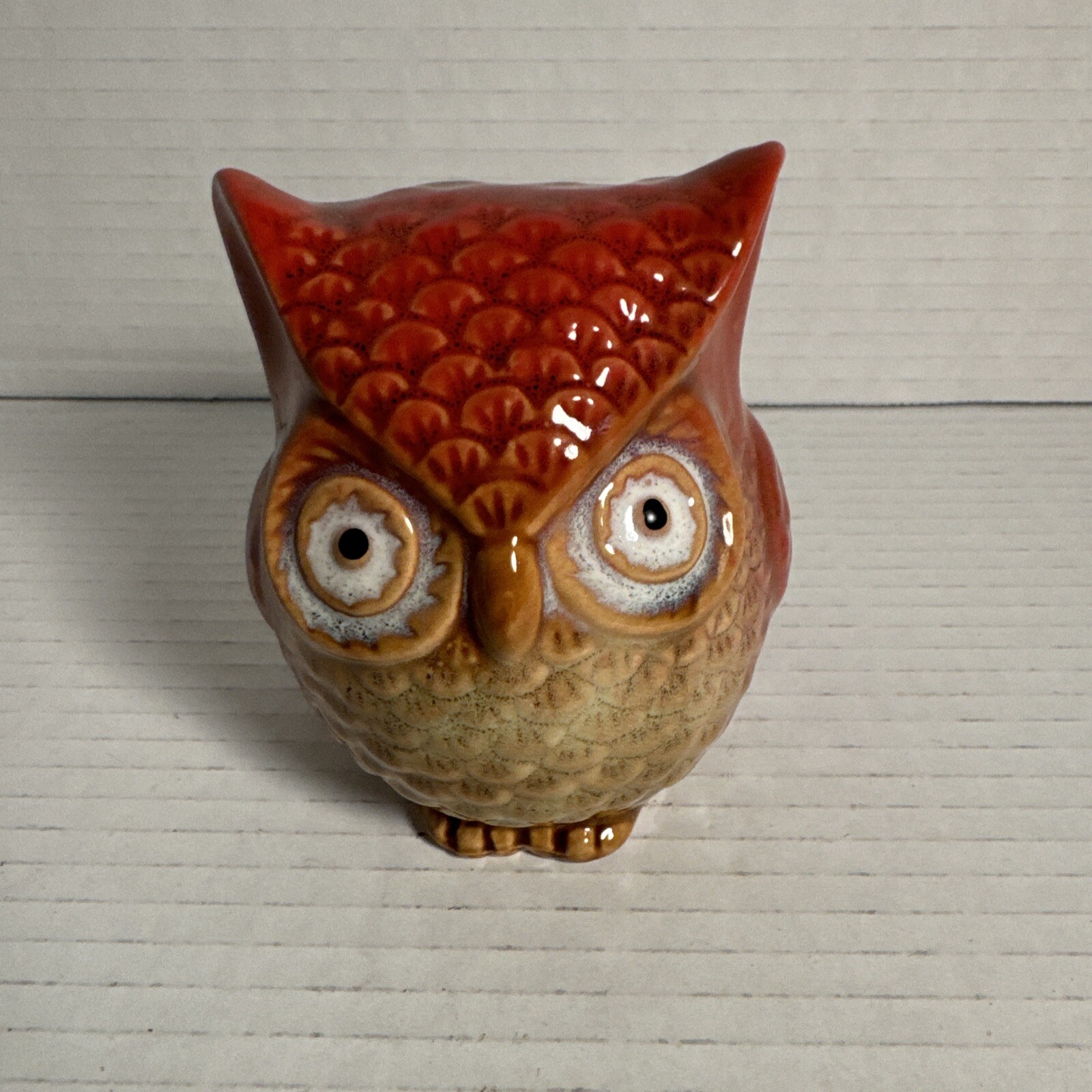 Vintage 1970 Owl Ceramic Pottery Olive Grren and Brown Glaze Small Home Decor 4\