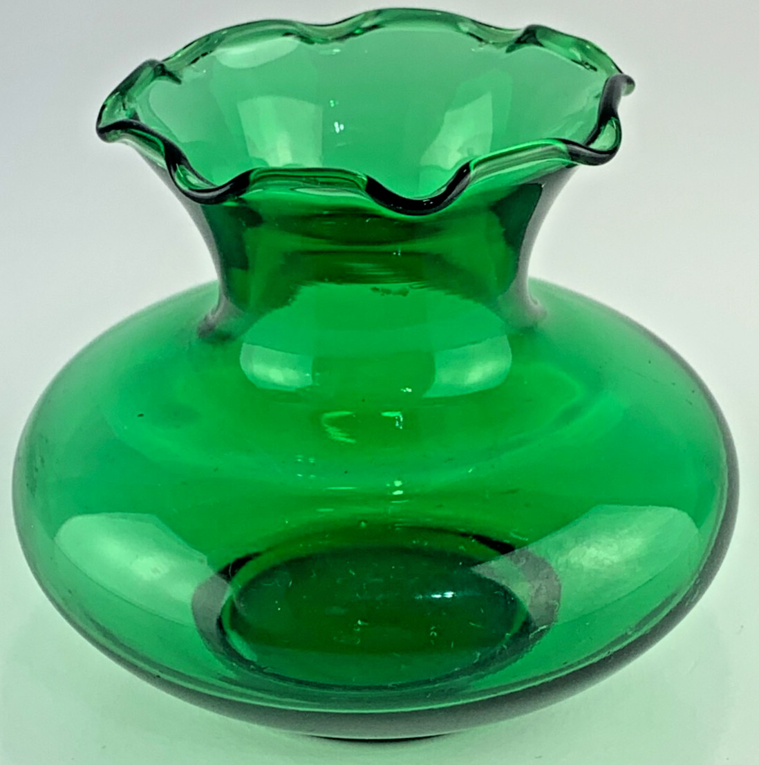Vintage Anchor Hocking Forest Green Ruffled Rim Mini Flower Vase