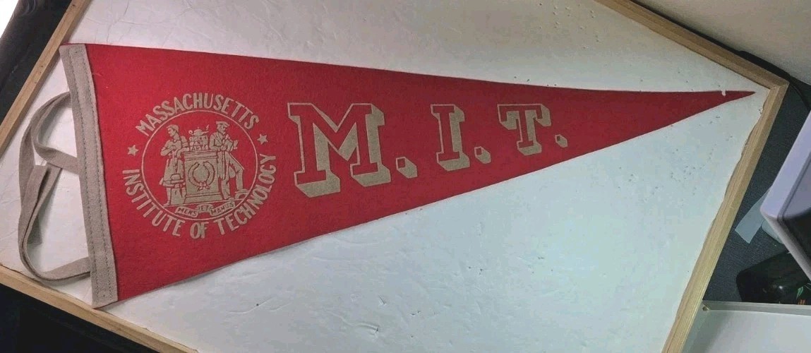 Vintage MIT Felt Pennant Flag Massachusetts Institute of Technology Red Grey