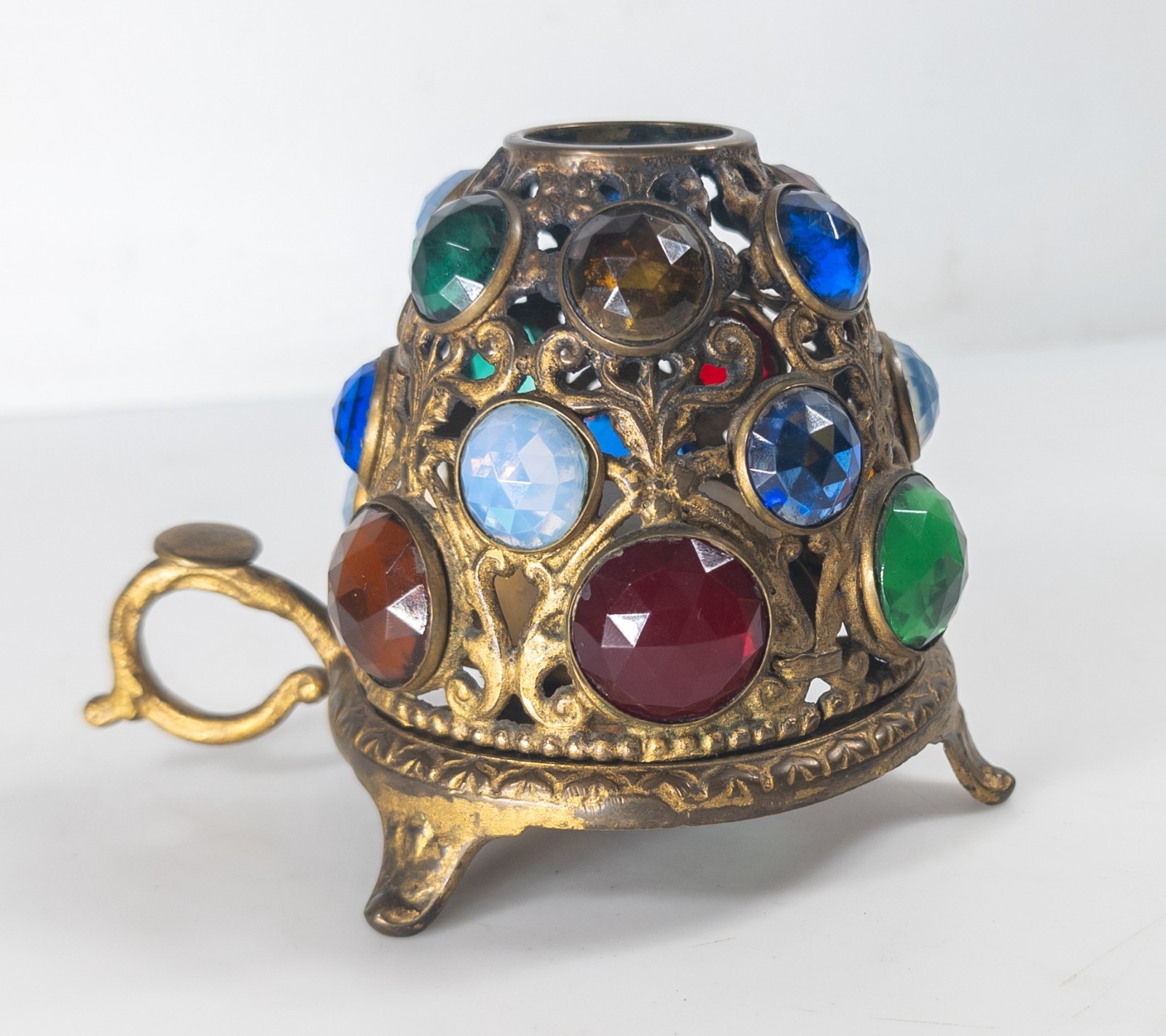 Antique Aesthetic Period Jeweled Bohemian Fairy Lamp Gilt Brass American English