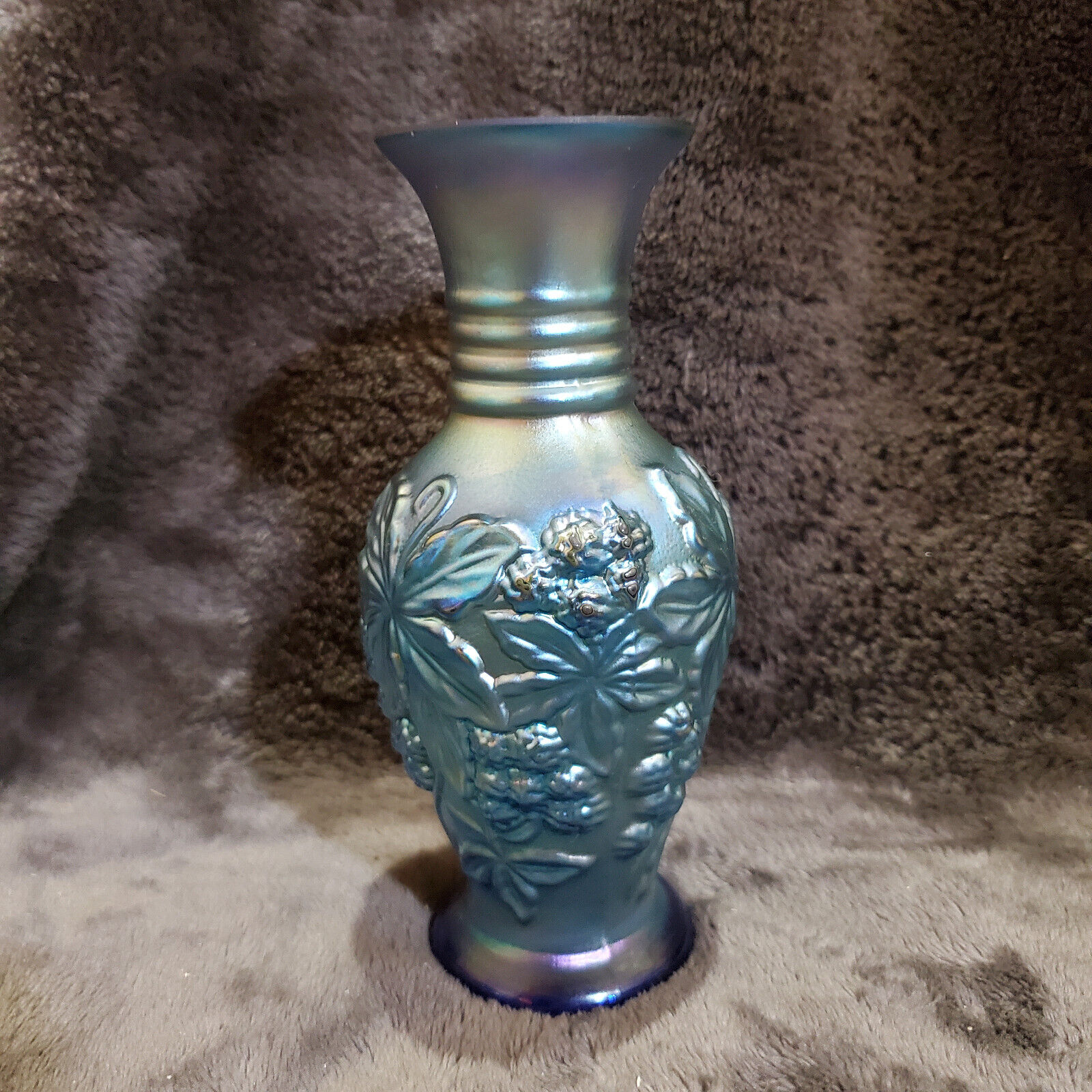 Fenton 100 Years Iridescent Favrene Loganberry Vase Signed 2005