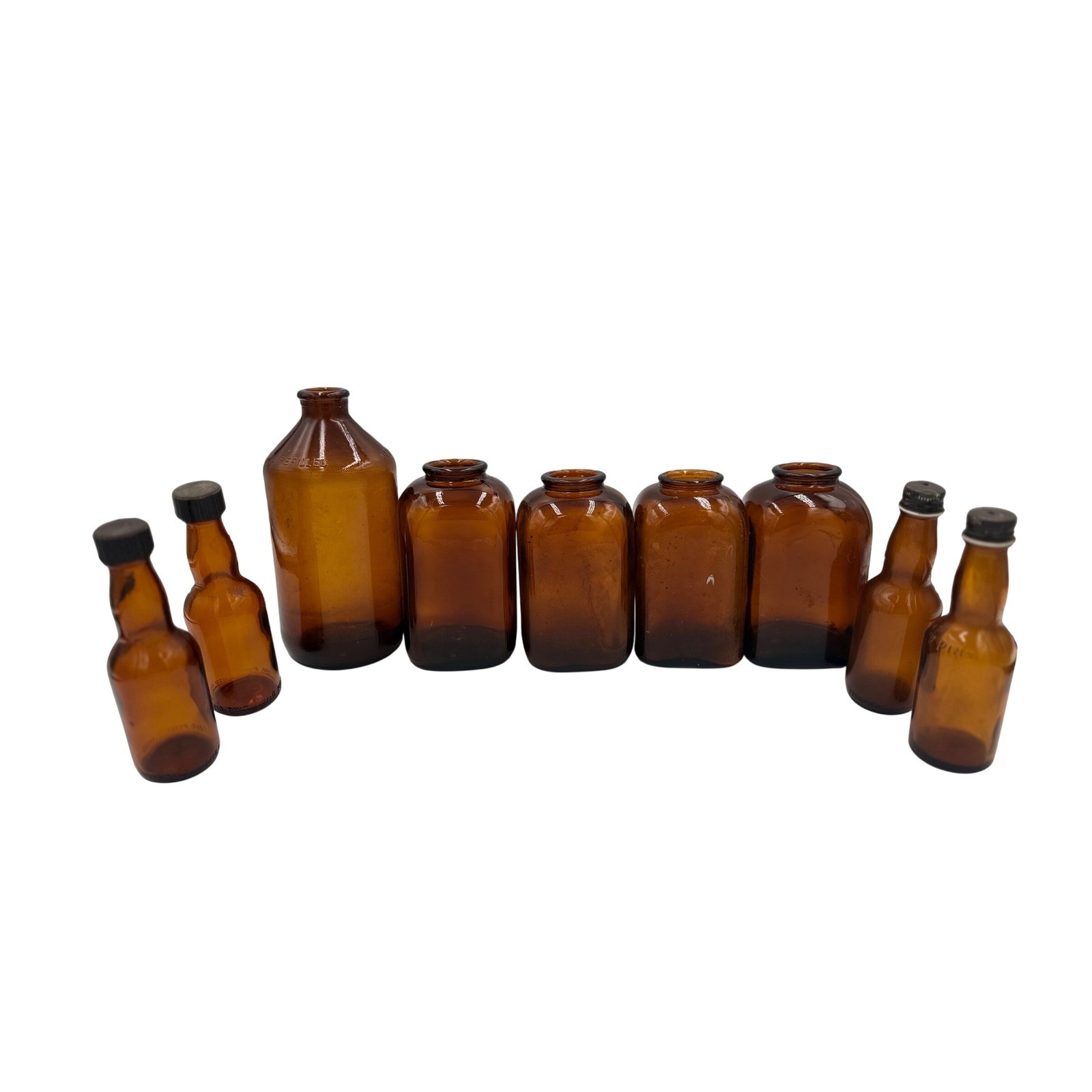 Unbranded Vintage Apothecary Medicine Bottle Lot 9pc Amber Glass Rustic Decor