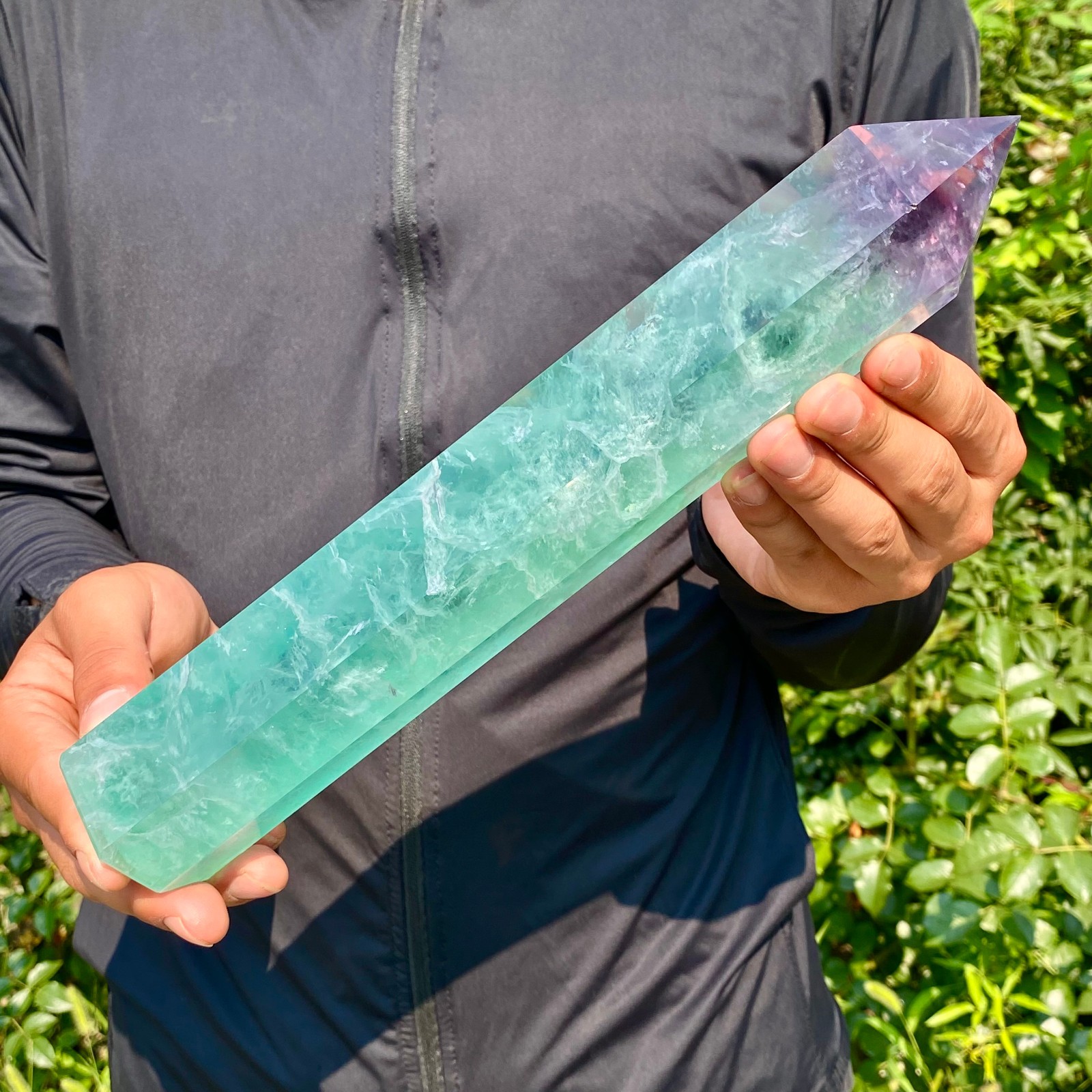 3LB  Natural rainbow fluorite obelisk quartz crystal wand point Gem Healing