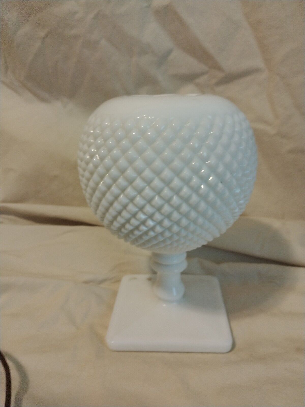 Vintage Milk Glass Diamond Rose Bowl Ivy Ball Pedestal Vase Heavy