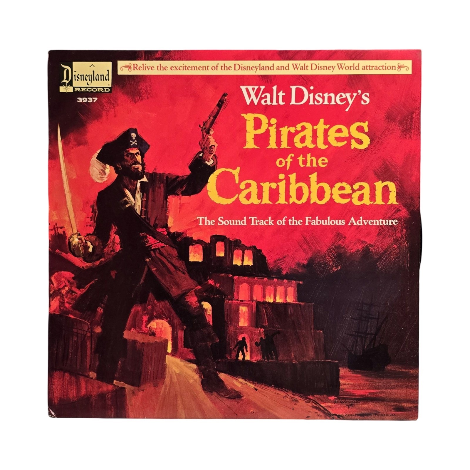 Walt Disney's Pirates of the Caribbean Vinyl Disneyland 3937 Rare Yellow Center