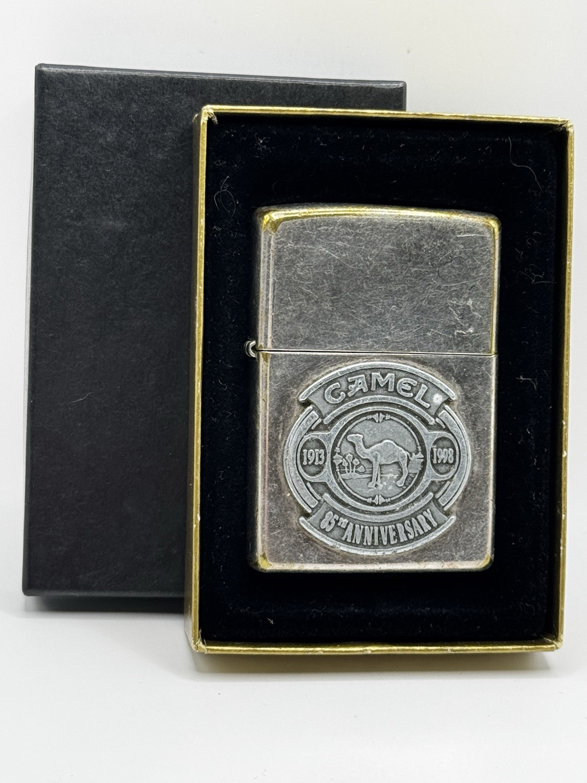 Camel 85th Anniversary Emblem Vintage 1998 Silver Plated Zippo Lighter