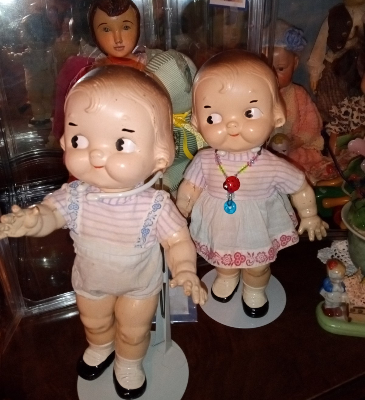 RARE Vintage 1940s Composition Jointed Horsman Campbell Kids Dolls Boy And Girl 