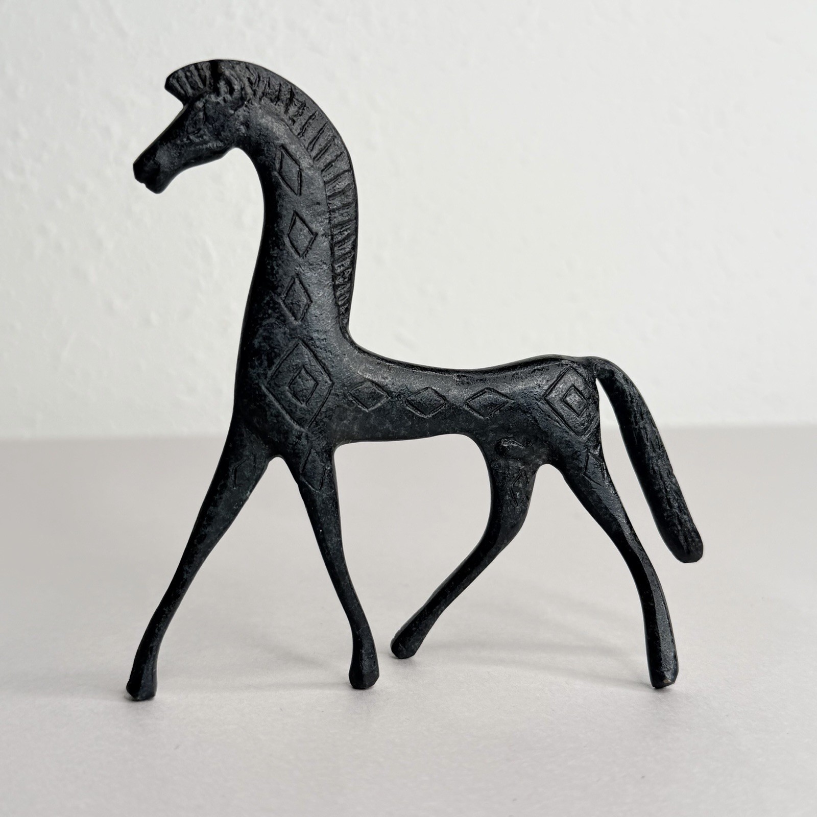 Vtg Metal Horse Figurine MCM Greek Egyptian Etruscan Weinberg Inspired Brutalist