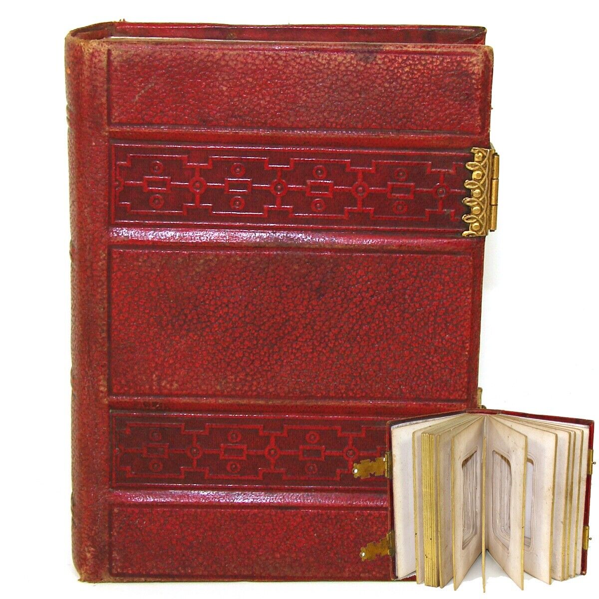 Antique Victorian Tooled Leather Carte d’Visite or Photo Album, Bronze Clasps