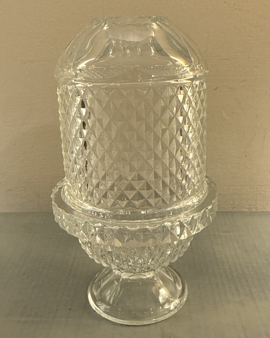Vintage Viking Glass Crystal Clear Diamond Point Fairy Lamps EUC