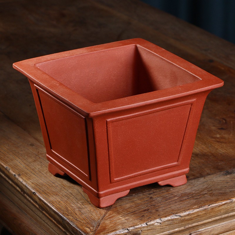 7.5 Inch Vintage Chinese Zisha Plant Pot, Handmade Breathable Orchid Bonsai