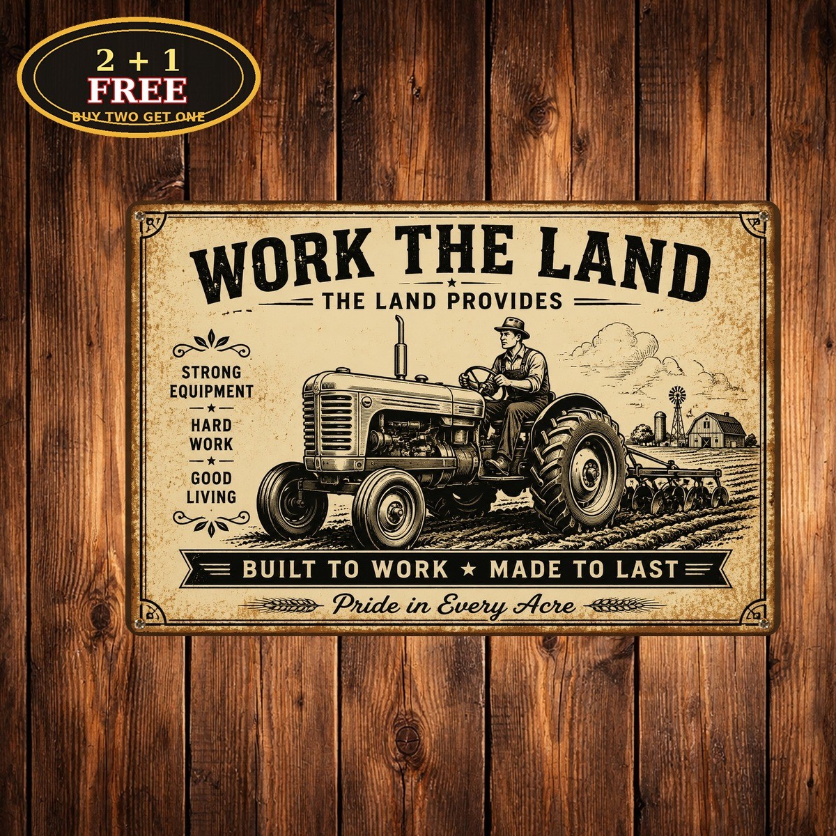 Vintage Tractor Farmer Cultivation Country Field Metal Sign 8x12