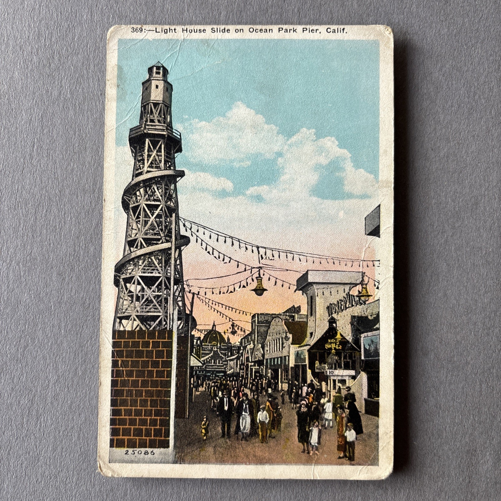 CA POSTCARD Light House Slide Ocean Park Pier antique Unposted White Border