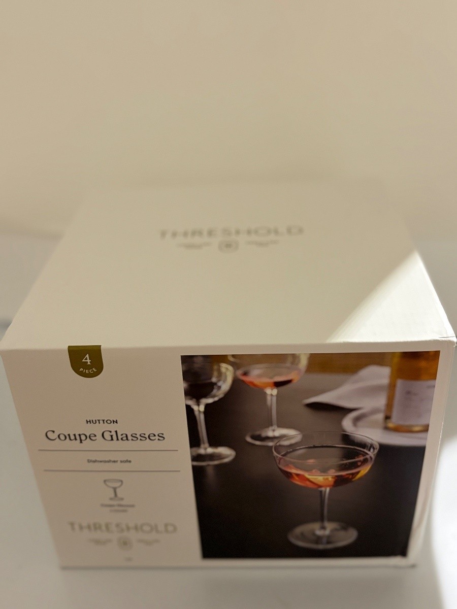 Threshold Hutton Coupe Glasses 4 Pc Set 8.5 fl oz Clear Boxed Dishwasher Safe