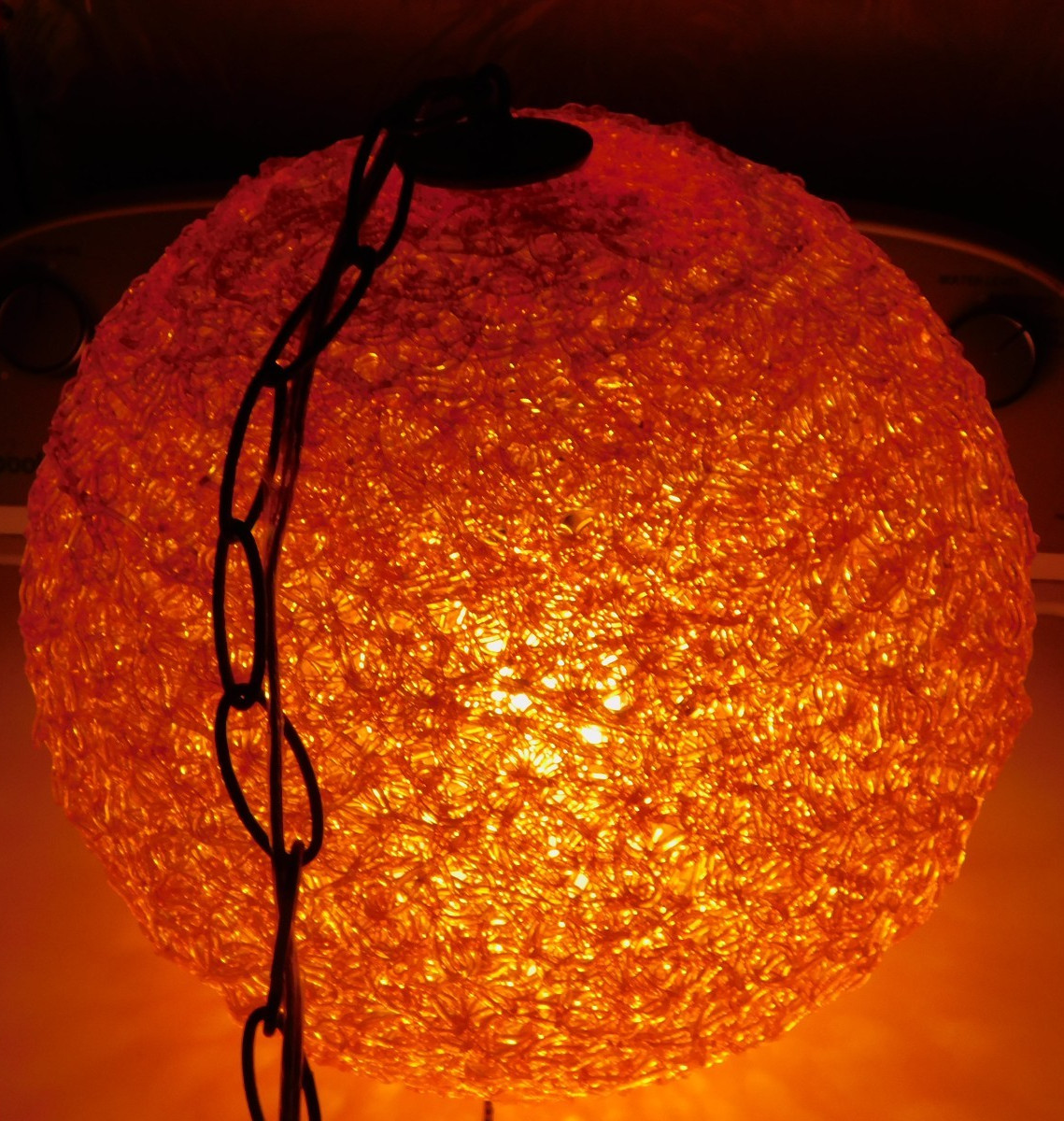 VINTAGE MCM RETRO ORANGE LUCITE SPAGHETTI HANGING SWAG LAMP