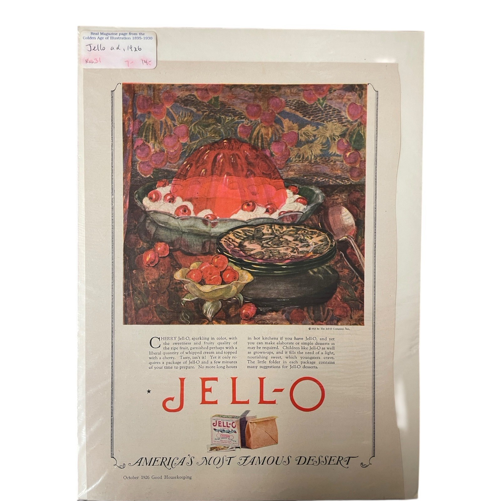 Jell-O Cherry Sparking Mold 1926 Antique Print Ad Good Housekeeping