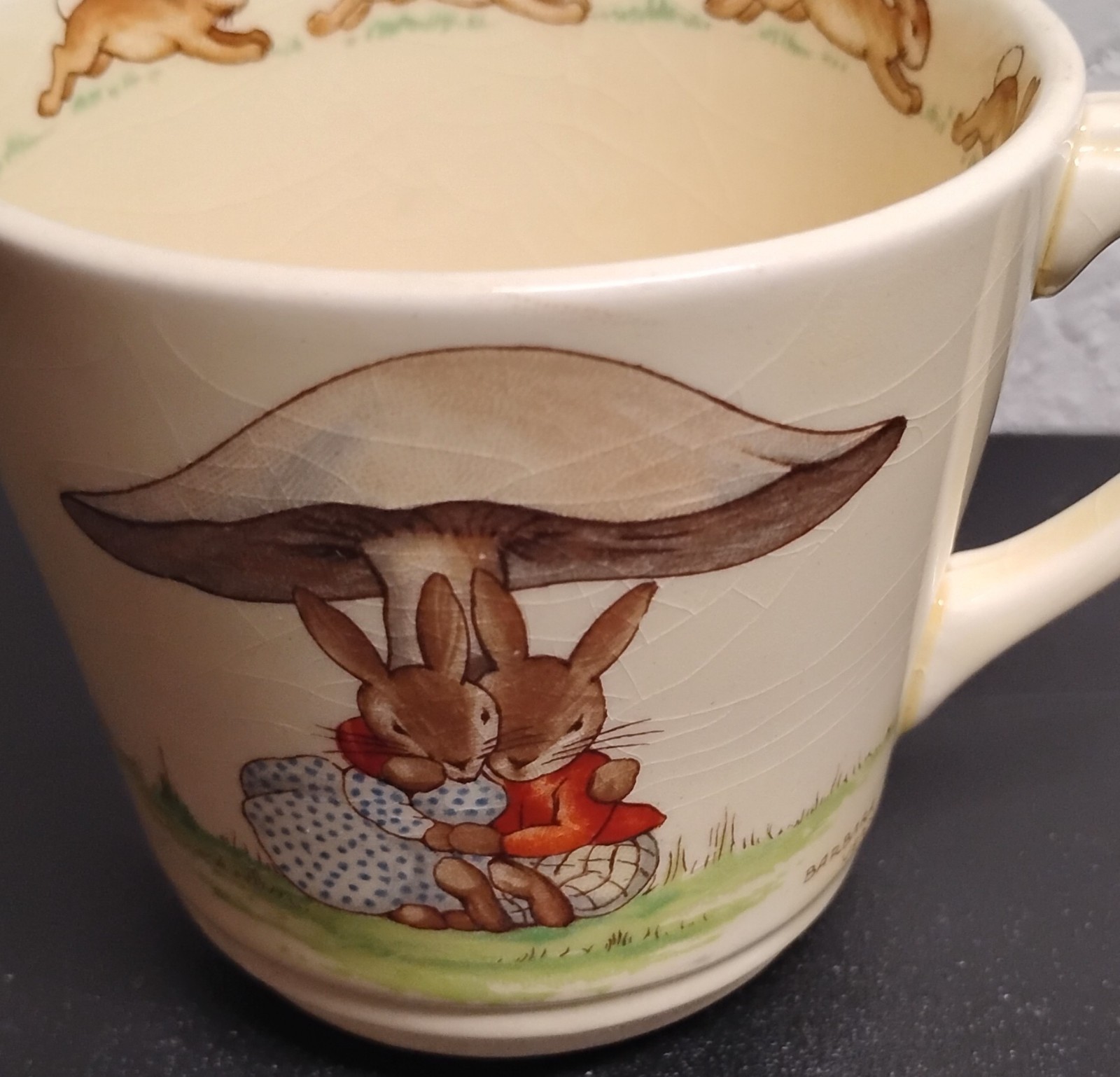 Title: Vintage Royal Doulton Bunnykins Casino Shape Flat Cup - Signed Barbara...