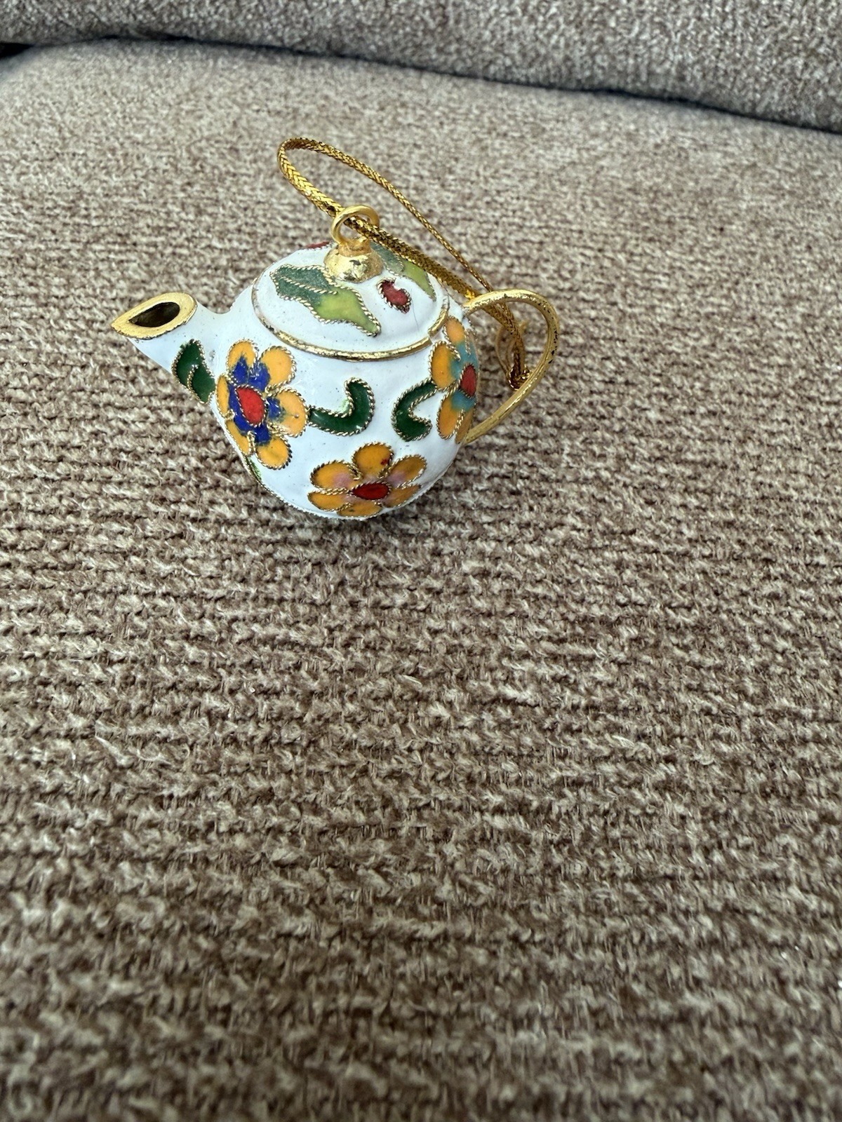 Vintage Chinese Cloisonné Miniature Teapot Floral Enamel Brass 3” Mint