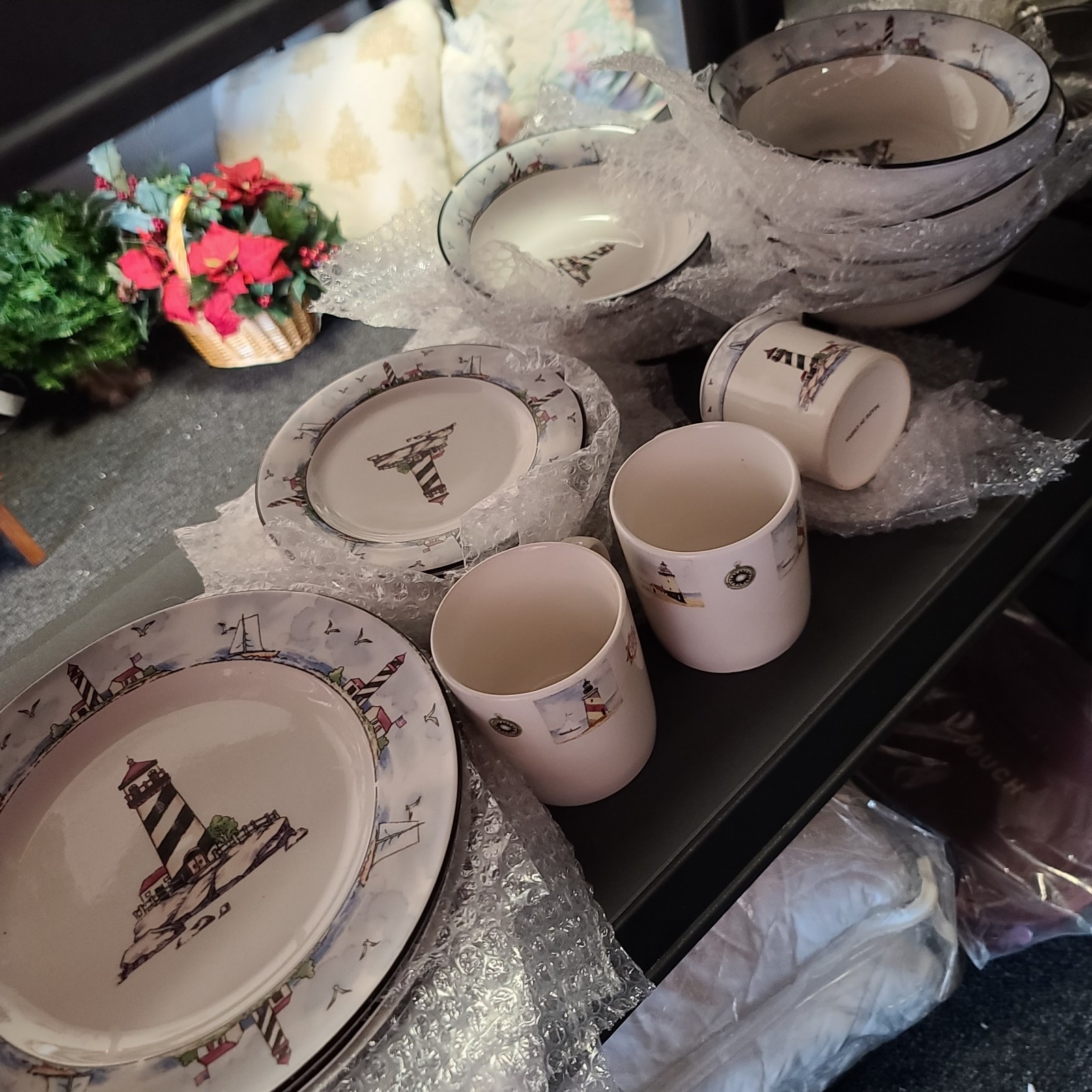 25 Piece Stoneware Coastal LIghthouse Dinnerware Set, By Totally Today