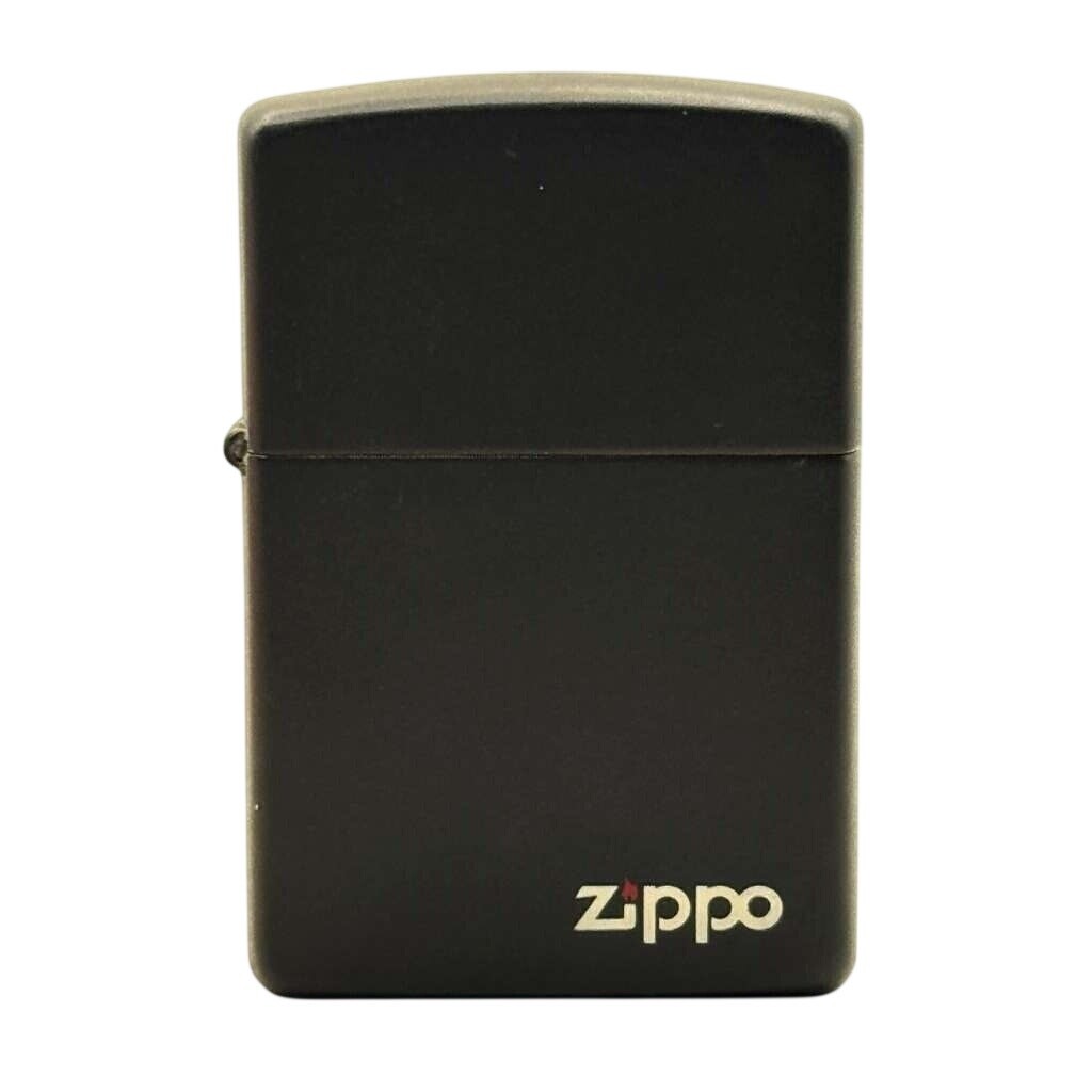 2000s Zippo Regular Black Matte White Logo Windproof Lighter Vintage