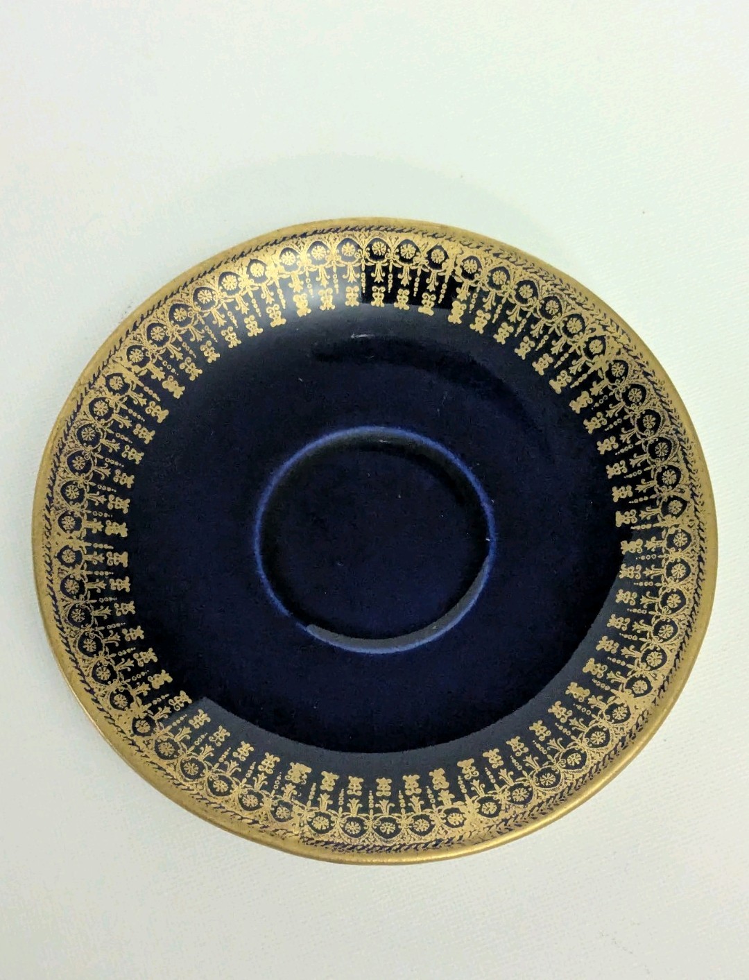 Vintage Steubenville Cobalt Blue Demitasse Saucer Only Gold Detail USA MADE Vintage Steubenville Cobalt Blue Demitasse Saucer Only Gold Detail USA MADE