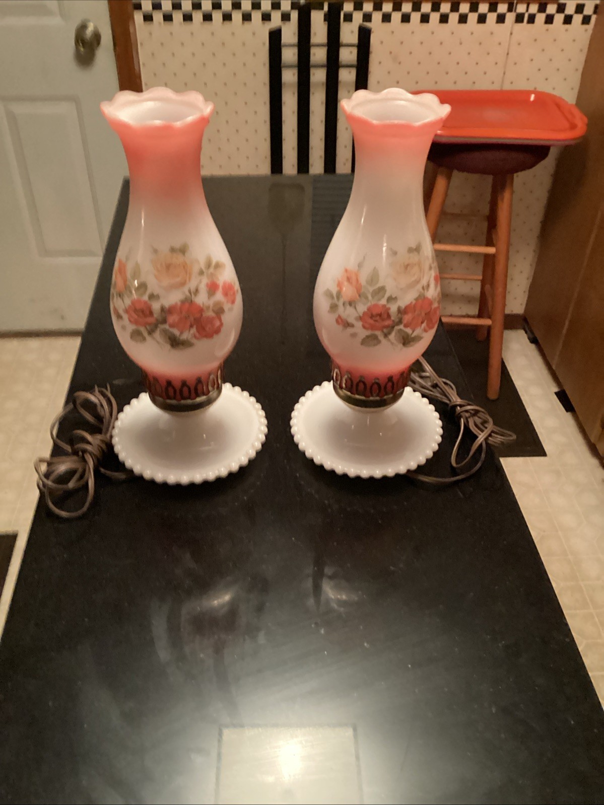 Vintage Crownreative Industries Hostess  Hurricane Lamp  13.5 in Frosted Glass