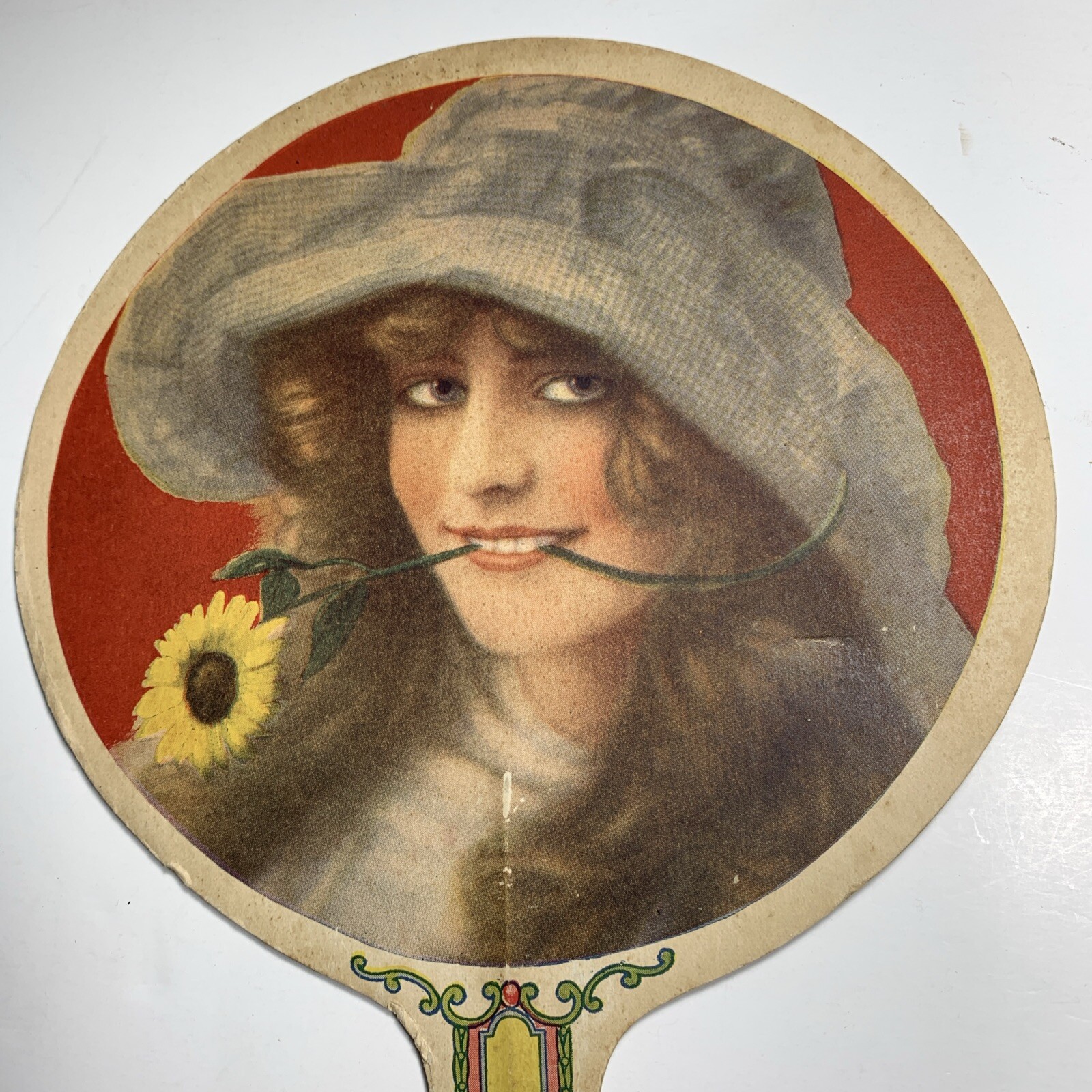 Advertising Fan Sign Pretty Flapper Girl Fentonville New York Coffee Shop Sunflo