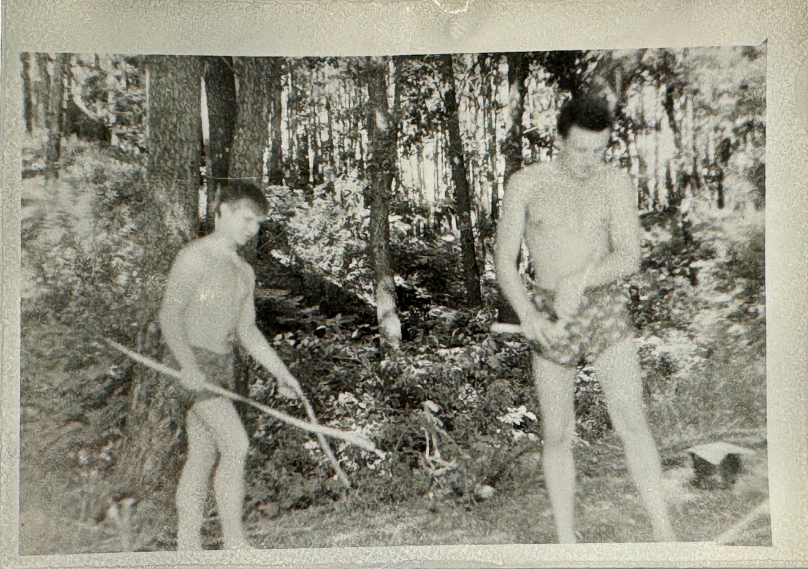 1970s Two Muscular Shirtless Men Trunks Beefcake Soviet Vintage B&W Photo