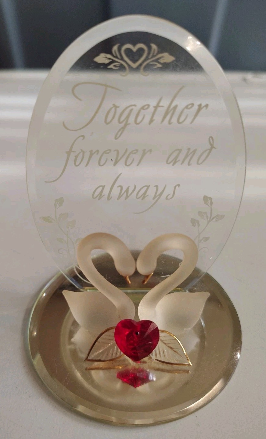 Swans W/Red Hart Valantine days Gift Together Forever and Aways\